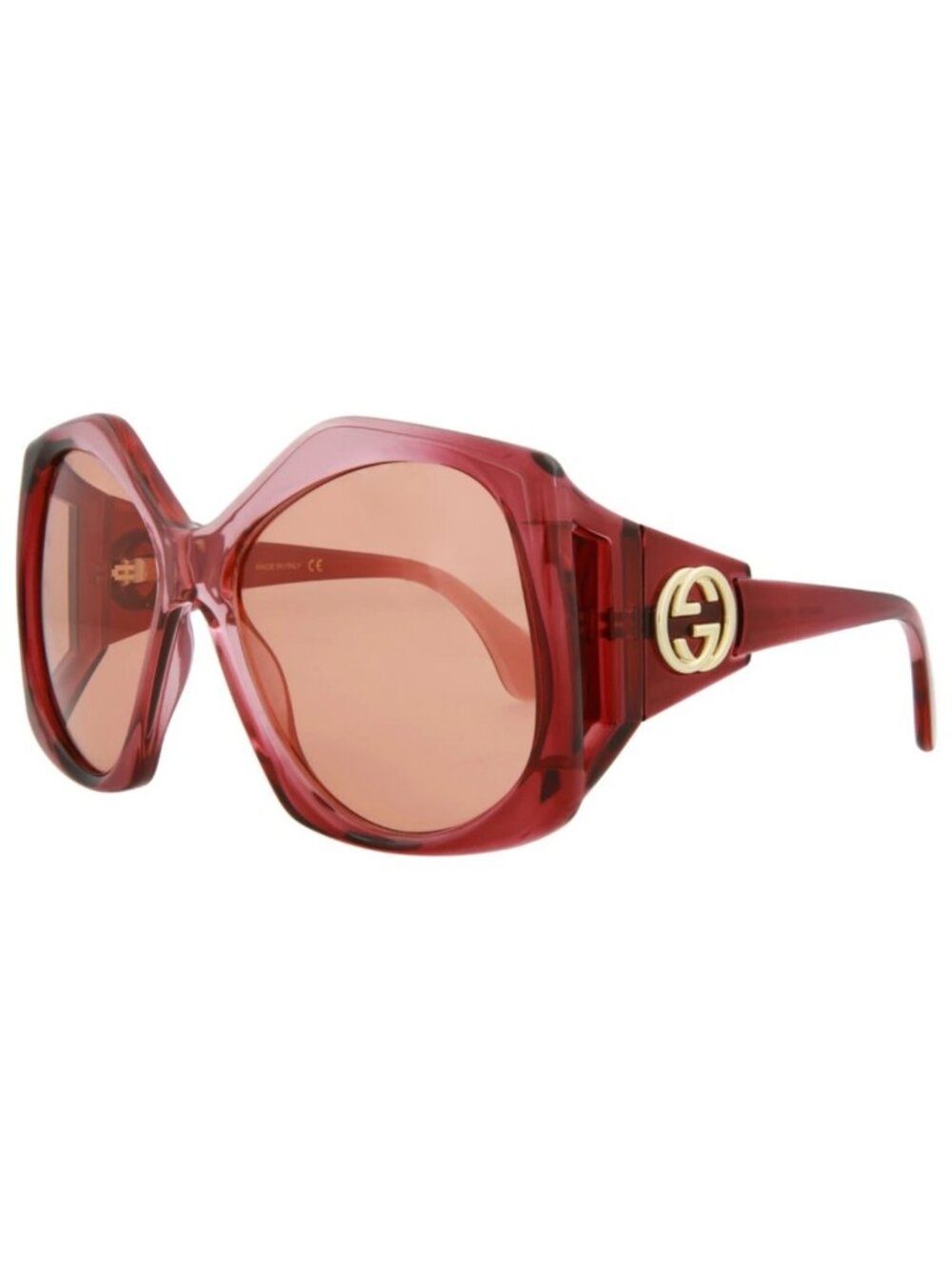 New Gucci Women's Sunglasses Red Orange Lens Square Rectangle Plastic Frame